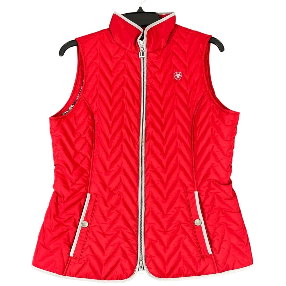 Ariat Quilted Insulated Vest Red Chevron Stitch Full Zip Pockets M‎ Womens